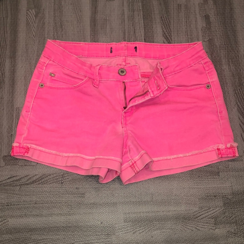 Neon pink jean shorts